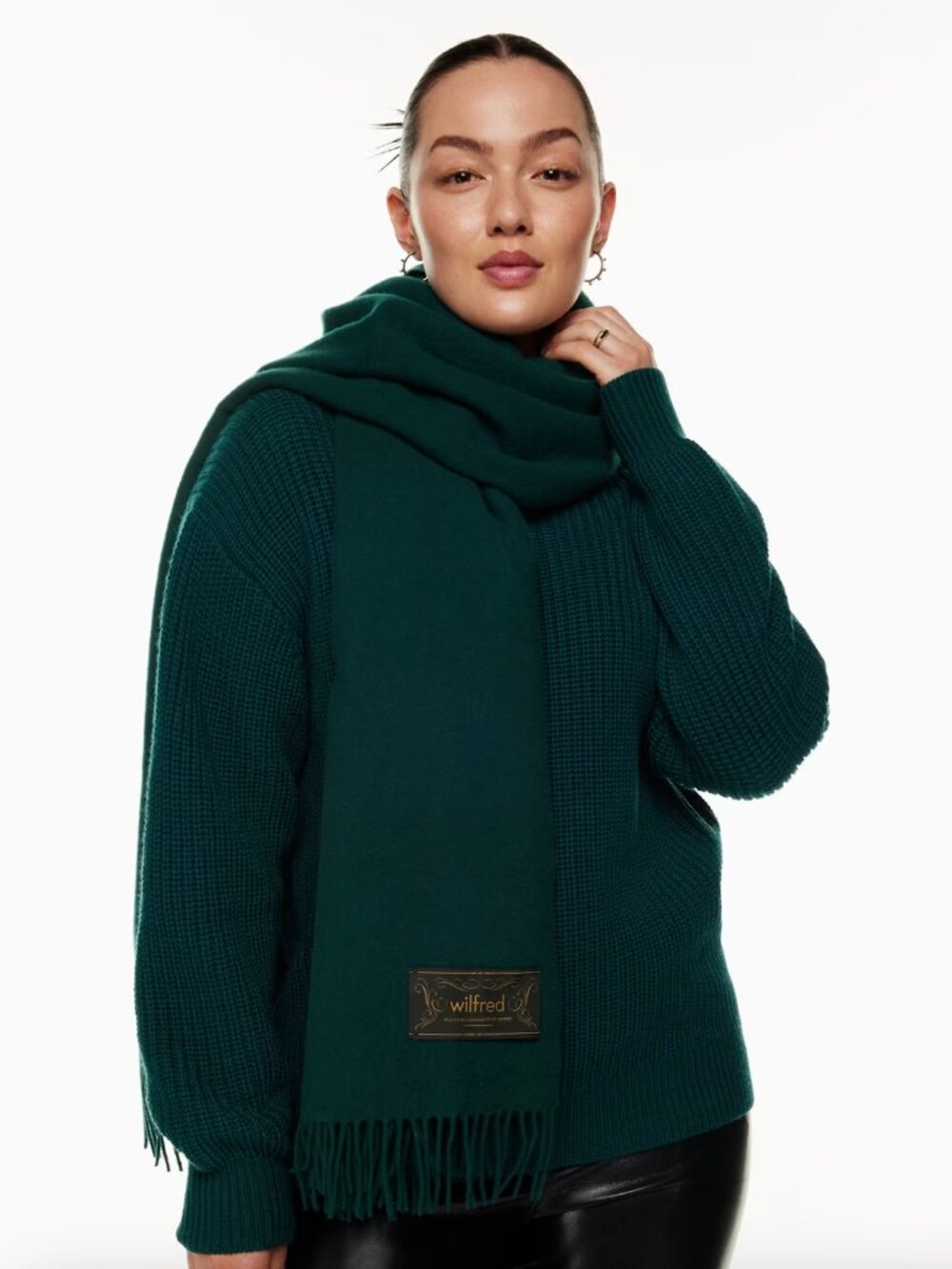Aritzia Wilfred Wool Narrow Blanket Scarf Aventurine Green